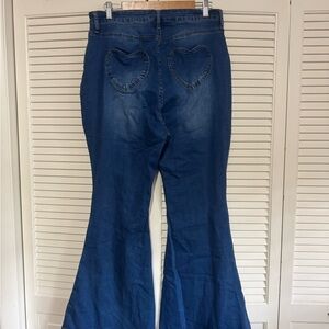 Women's Blue Flared Jeans with Heart Pockets